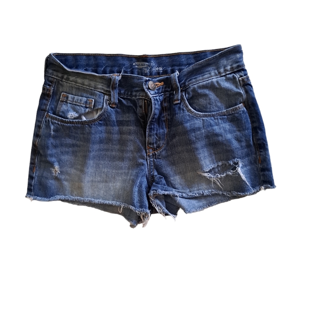 Old Navy the Diva raw hem cut off blue distressed denim shorts - 0 -